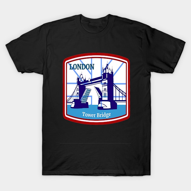 London Tower Bridge- Retro Vintage Patch T-Shirt by Eva Wolf